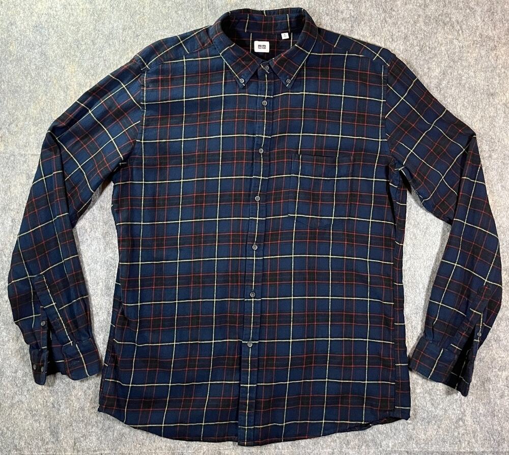 Uniqlo Flannel Plaid Shirt / Men's XL / Button Down Long Sleeve Navy Blue Check